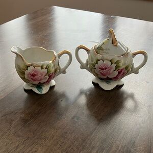 Lipper & Mann Creations Japan Creamer & Sugar Bowl Rose Flower